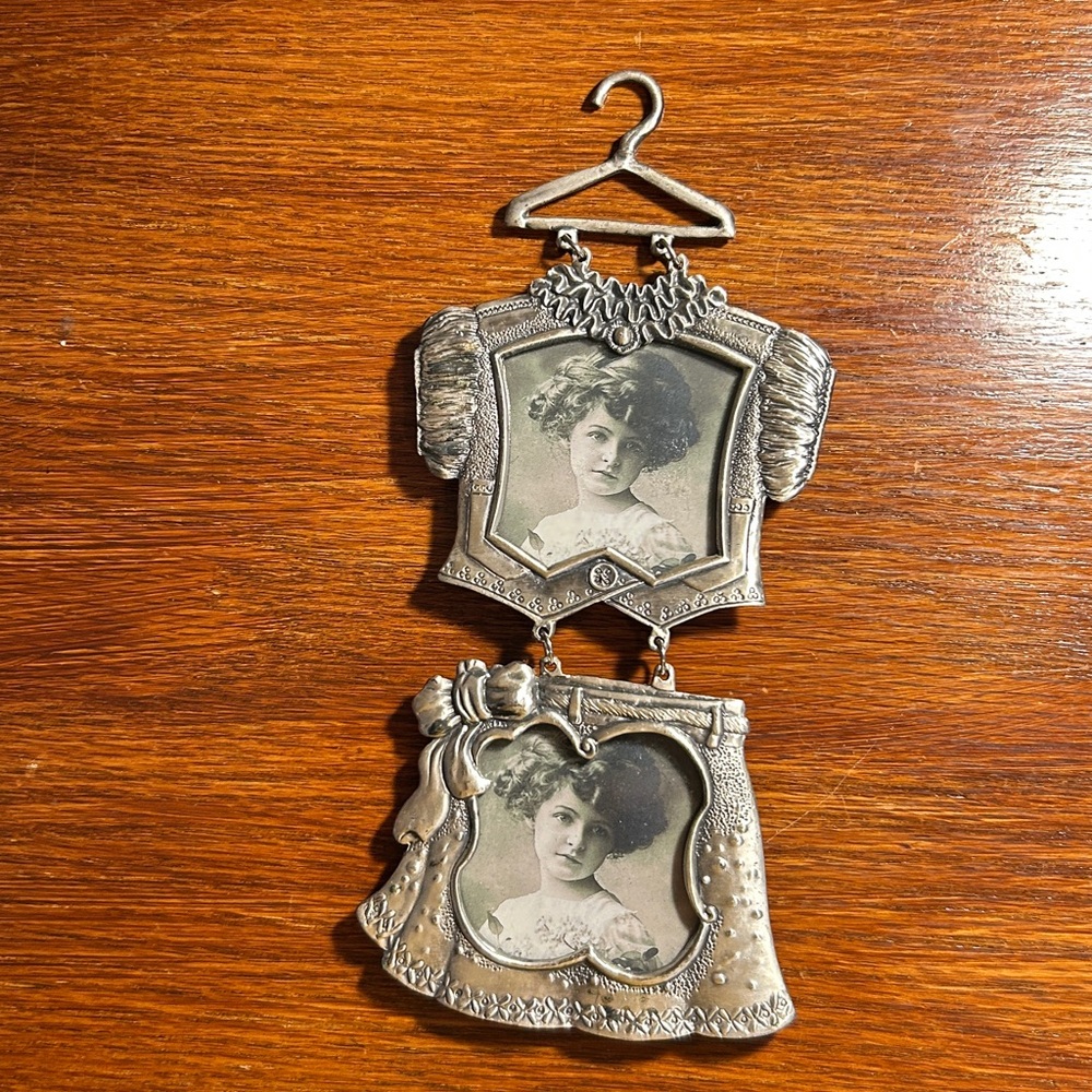 Vintage Pewter Hanging Kids Dress Shape 2-Picture Frame